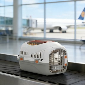 PawHut Transportor pentru Pisici și Câini Mici din Plastic, cu Fereastră Superioară, Ușă din Oțel, Bol pentru Hrană, pentru Animale max 4 kg, 49x32x31 cm, Gri | Aosom Romania