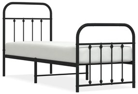 352586 vidaXL Cadru pat metalic cu tăblii de cap/picioare, negru, 75x190 cm