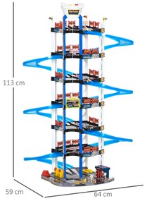 HOMCOM Garaj Jucarie cu 7 Niveluri cu Rampe si Masinute, Ascensor cu Lumini si Sunete, Varsta 3-6 Ani, 64x59x113cm, Multicolor