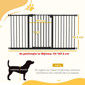 Gard extensibil PawHut din fier pentru animale, negru | Aosom Romania