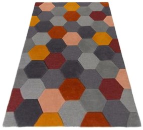 Covor Homeycomb Bedora,  100x200 cm, 100% lana, multicolor, finisat manual