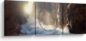 Tablou - Stânci și valuri ale oceanului (cu ceas) (90x30 cm)