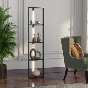 Lampa de Podea LED cu Rafturi, Lampa Moderna Independenta de Colt pentru Camera de Zi cu Lumina Alba Calda Reglabila, Negru HOMCOM | Aosom Romania