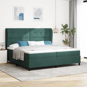 vidaXL Pat cu saltea cu arcuri Verde închis 200x200 cm Catifea