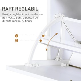 HOMCOM Dulap pentru Pantofi cu 2 Uși pe 2 Niveluri, Sertar și Raft din Sticlă, Dulap pentru Pantofi, 60x24x105,5 cm, Alb | Aosom Romania