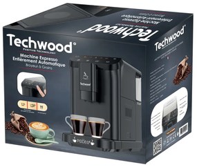 Espressor automat Techwood TCA-1315AEX, 1350W, 15 bar, 1.5 L, Cafea boabe, 4 functii, Touch butoane, Rasnita, Negru