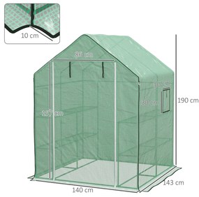 Outsunny Seră de grădină cu 1 ușă, 1 ferestre, rafturi 3 nivele pentru Legume Plante Flori Pânză PE 140 x 143 x 190 cm | Aosom Romania