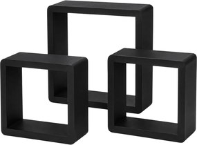 Set 3 rafturi decorative din lemn, H&amp;S Collection, negre, 23/25,8/28,5