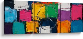 Tablou - Pictură cu pătrate colorate (cu ceas) (90x30 cm)