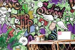 Tapet autoadeziv street art vesel în verde