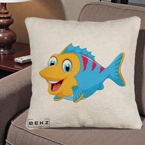 Perna Decorativa Peste Vesel Cartoon, 40x40 cm, Bej Canapea, Husa Detasabila, Perna Inclusa, BEKZ®