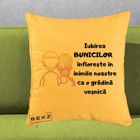 Cadou pentru Bunici - Perna Personalizata Iubirea Bunicilor Infloreste Cuplu Line Art Gradient, 40x40 cm, Galben, Husa Detasabila, Perna Inclusa, BEKZ®
