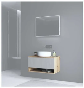 Dulap sub lavoar Pulcro 80 cm, crem / stejar artisan