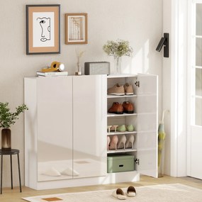 HOMCOM Dulap de Pantofi pentru 25-30 de Pantofi cu Uși Amortizate, Alb Lucios | Aosom Romania