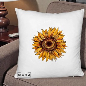 Perna Decorativa Floarea Soarelui Vibranta, 40x40 cm, Alb Pufos, Husa Detasabila, Perna Inclusa, BEKZ®