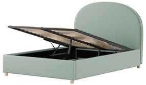 Pat matrimonial verde tapițat cu spațiu de depozitare cu somieră 140x200 cm Moon – Vipack