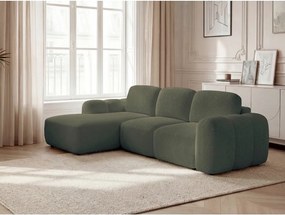 Colțar verde extensibil/cu spațiu de depozitare cu tapițerie din țesătură bouclé (cu colț pe partea stângă/cu șezlong) Montaigne – Bobochic Paris