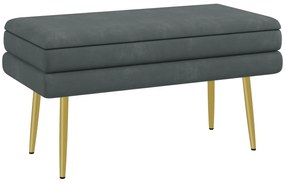 HOMCOM Banc bancă cutie de depozitare 2 în 1 cu asistent aspect de catifea și picioare din oțel - 79,5L x 37,5P x 43H cm gri și aurit | Aosom Romania