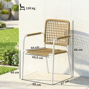 Outsunny Set de 2 scaune de grădină stivuibile din rășină împletită cu cotiere și spătar, 55x57x82cm, galben | Aosom Romania