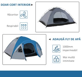 Outsunny Cort de Camping pentru 4 Persoane, cu Spațiu de Depozitare, Albastru, 3x2.50x1.30m | Aosom Romania