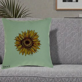 Perna Decorativa Floarea Soarelui Vibranta, 40x40 cm, Verde, Husa Detasabila, Perna Inclusa, BEKZ®