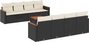 vidaXL Set mobilier de grădină cu perne, 9 piese, negru, poliratan