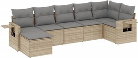 vidaXL Set canapele de grădină, 7 piese, cu perne, bej, poliratan