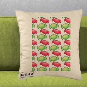Perna Decorativa Bomboane Craciun Pattern, 40x40 cm, Bej, Husa Detasabila, Perna Inclusa, BEKZ®