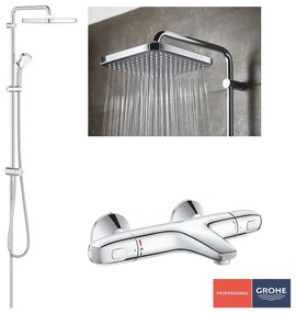 Pachet: Coloana dus Grohe Tempesta 250,palarie patrata, baterie cada/dus Grohtherm 1000 (26694000,  34816003 )