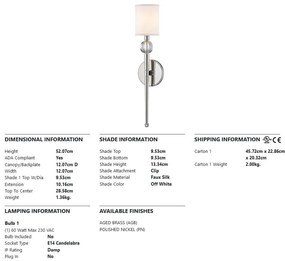 Aplica de perete design clasic ROCKLAND small, nichel lucios