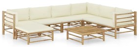 vidaXL Set mobilier de grădină, cu perne alb crem, 8 piese, bambus