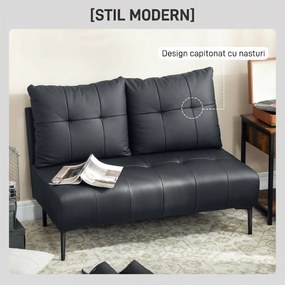 HOMCOM Divan cu Două Locuri Compact din Piele Sintetică, Divan Modern Capitonat cu Nasturi cu Îmbunătățire Spumoasă și Picioare din Lemn, Canapea Fără Brațe pentru Sufragerie și Birou, 115x73x83 cm, Negru | Aosom Romania