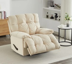 Fotoliu Recliner, suport picioare extensibil, rotativ, textil, Alb