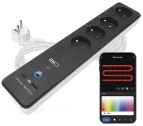 Prelungitor inteligent cu întrerupător GoSmart 4Z + 1xUSB-A + 1xUSB-C 2 m Wi-Fi Tuya