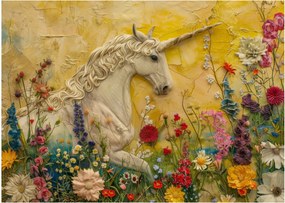 Tablou pe sticlă - Unicorn cu flori (70x50 cm)