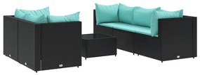 3308020 vidaXL Set mobilier de grădină cu perne, 6 piese, negru, poliratan