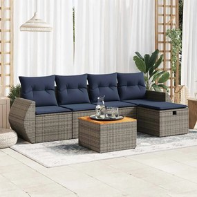 vidaXL Set mobilier grădină cu perne, 6 piese, gri, poliratan