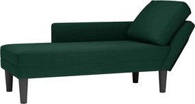 vidaXL Șezlong cu pernă și cotieră dreapta, verde închis, catifea