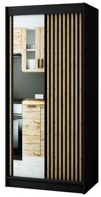Dulap de haine 100 cm Ladonna 2 (negru mat) (cu oglindă). 1045686
