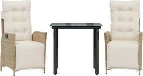 vidaXL Set mobilier de grădină cu perne, 3 piese, bej, poliratan