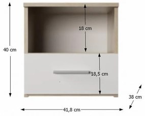 Set de 2 noptiere ,stejar sonoma cu alb , 40x42x38 cm, cu 1 sertar