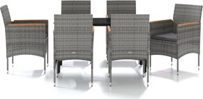vidaXL Set de servit masa pentru grădină, 7 piese, gri și negru