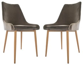 Set 2 scaune dining Elisa, catifea, picioare metalice imitatie lemn, gri