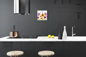 Ceas de perete din sticla pătrat Flori Natura multi-colorat