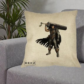 Perna Personalizata Berserk Guts Luptatorul Negru, 40x40 cm, Crem, Husa Detasabila, Perna Inclusa, BEKZ®
