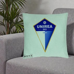 Perna Personalizata Unirea Dej 1921 Fotbal, 40x40 cm, Verde Menta, Husa Detasabila, Perna Inclusa, BEKZ®
