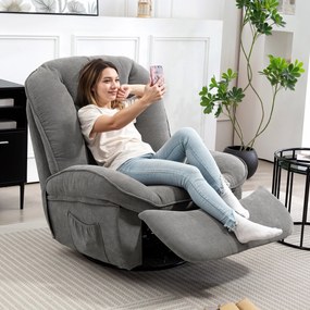 HOMCOM Relaxsessel, fotoliu TV cu funcție de așezare, funcție de leagăn, fotoliu TV cu suport pentru picioare, Gri | Aosom Romania