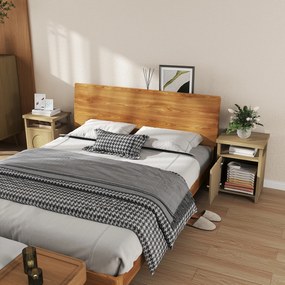 HOMCOM Set de 2 noptiere înguste masă auxiliară compartiment deschis dulap finisaj ratan, 40 x 35 x 55 cm maro | Aosom Romania