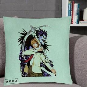 Perna Personalizata Death Note Light si Ryuk Duo, 40x40 cm, Verde Menta, Husa Detasabila, Perna Inclusa, BEKZ®