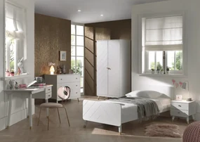 Set Dormitor Complet pentru Copii, 4 Piese, 90x200 cm, Alb Satinat (Pin Masiv și MDF) – Billy – Vipack